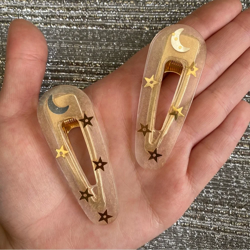 Moon and Star Glitter Hair Clip